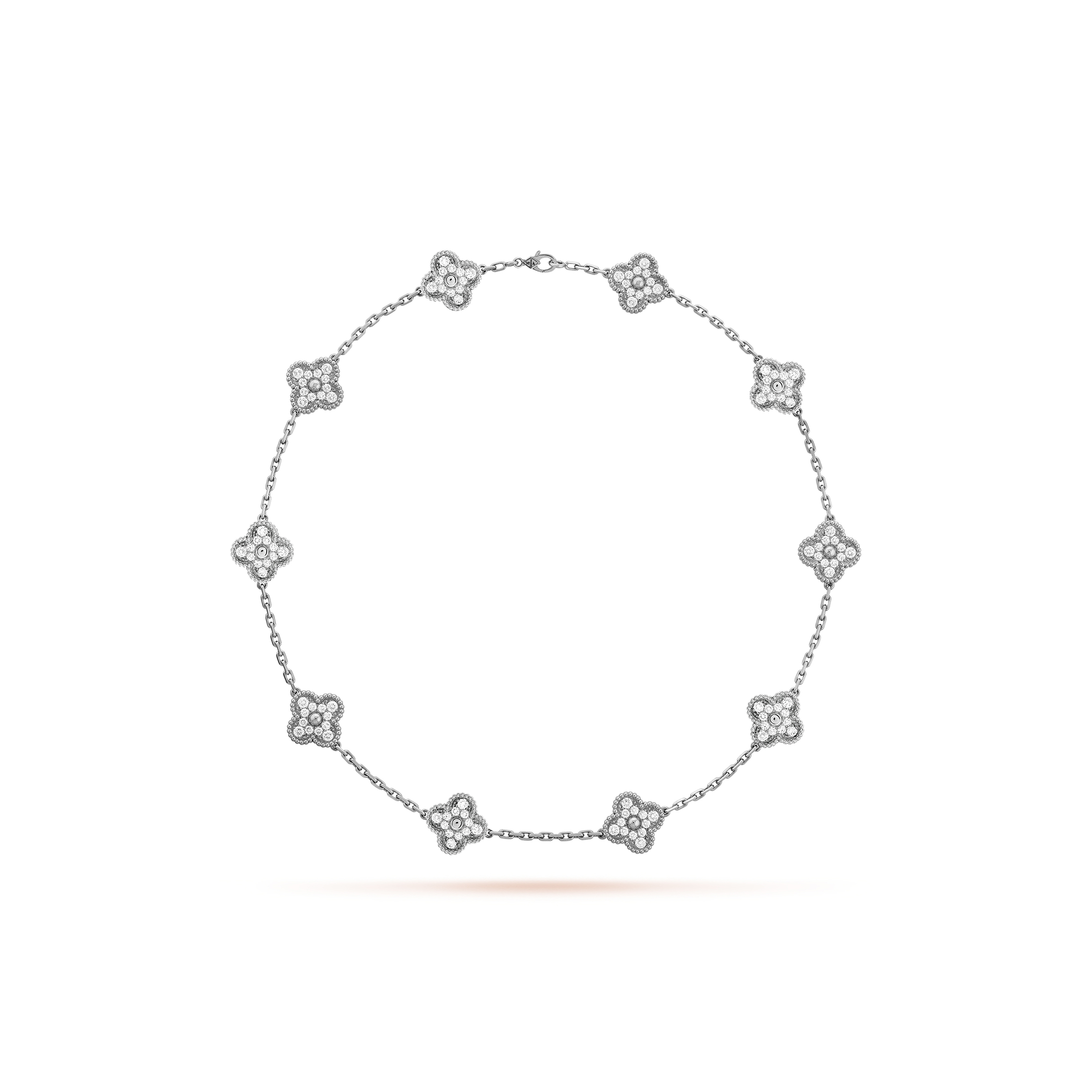 V*N CL*F arpels vintage alhambra necklace, 10 motifs - white gold, diamond  vcara42400